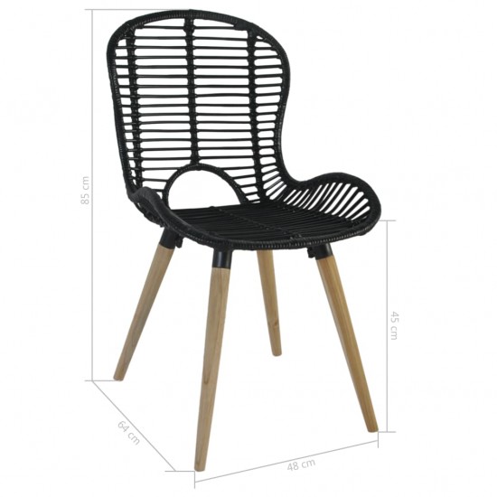 Valgomojo kėdės, 6vnt., juodos spalvos, natūralus ratanas