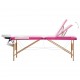 Sulankstomas masažo stalas, baltas ir rožinis, mediena, 3 zonų