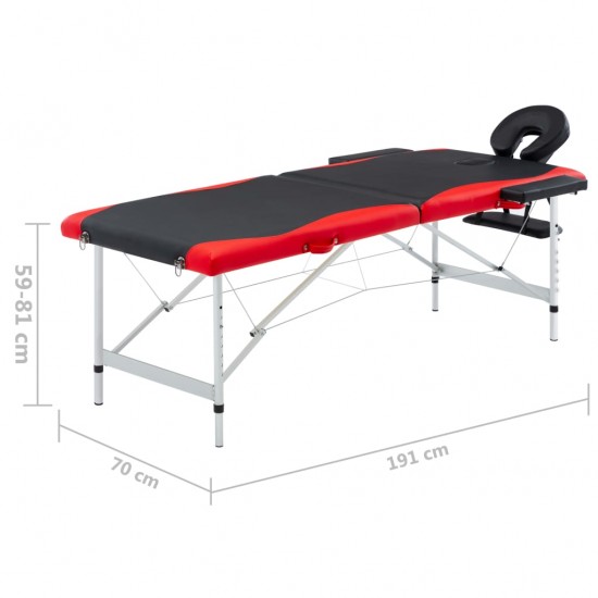 Masažinis stalas, juodas ir raudonas, aliuminis, 2 zonų