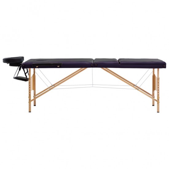 Masažinis stalas, juodas ir violetinis, mediena, 3 zonų