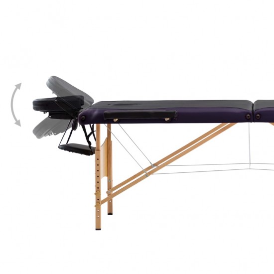 Masažinis stalas, juodas ir violetinis, mediena, 3 zonų