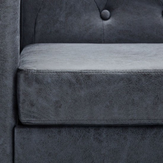 Dvivietė Chesterfield sofa, pilka, dirbtinė zomšos oda