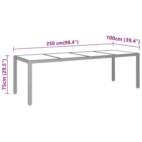 Sodo stalas, pilkas, 250x100x75cm, stiklas ir poliratanas