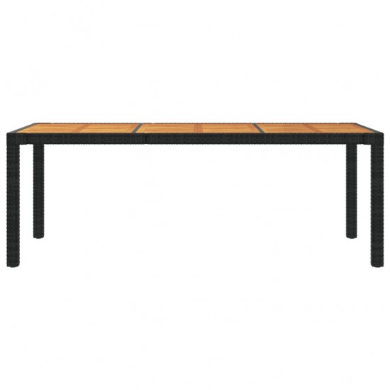 Sodo stalas, juodas, 190x90x75cm, poliratanas ir akacija