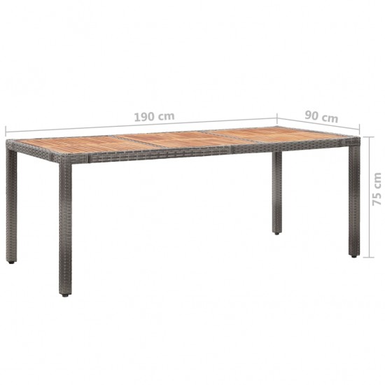 Sodo stalas, pilkas, 190x90x75cm, poliratanas ir akacija