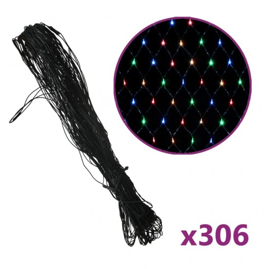 Kalėdinių lempučių tinklas, 3x3m, 306 įvairių spalvų LED