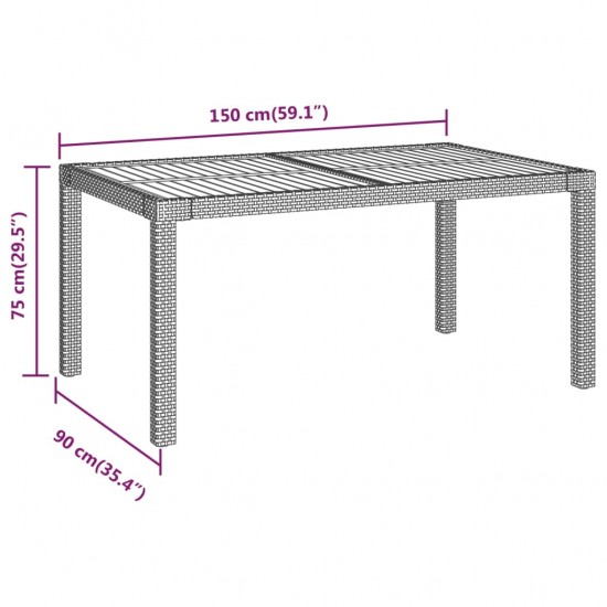 Sodo stalas, pilkas, 150x90x75cm, poliratanas ir akacija