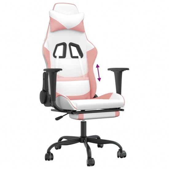 Žaidimų kėdė su pakoja, balta ir rožinė, dirbtinė oda