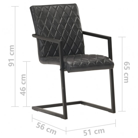 Gembinės valgomojo kėdės, 6vnt., juodos spalvos, tikra oda