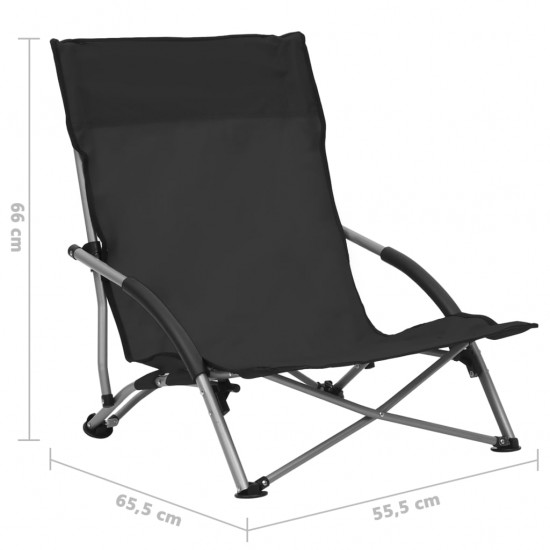 Sulankstomos paplūdimio kėdės, 2vnt., juodos spalvos, audinys