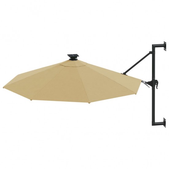 Prie sienos montuojamas skėtis su LED/stulpu, taupe, 300cm