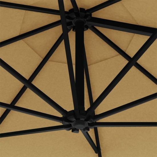 Prie sienos montuojamas skėtis su LED/stulpu, taupe, 300cm