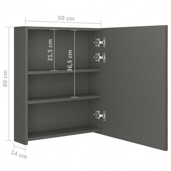 Veidrodinė vonios spintelė su LED, antracito, 50x14x60cm