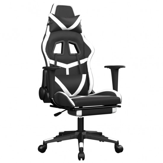 Žaidimų kėdė su pakoja, juoda ir balta, dirbtinė oda
