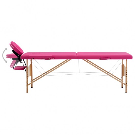 Sulankstomas masažo stalas, rožinės spalvos, mediena, 2 zonų