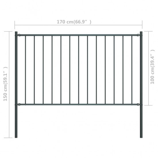 Tvoros plokštė su stulpais, antracito spalvos, 1,7x1m, plienas