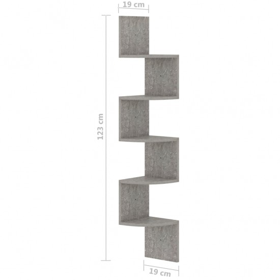 Sieninė kampinė lentyna, betono pilka, 19x19x123cm, MDP