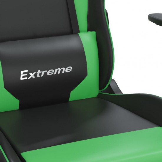 Žaidimų kėdė su pakoja, juoda ir žalia, dirbtinė oda