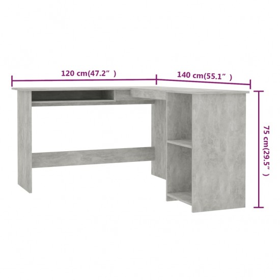 Kampinis stalas, betono pilka, 120x140x75cm, MDP, L formos