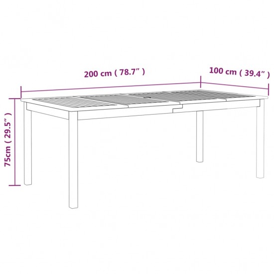 Sodo stalas, pilkas, 200x100x75cm, akacijos medienos masyvas