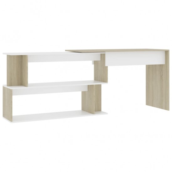 Kampinis rašomasis stalas, baltas ir ąžuolo, 200x50x76cm, MDP