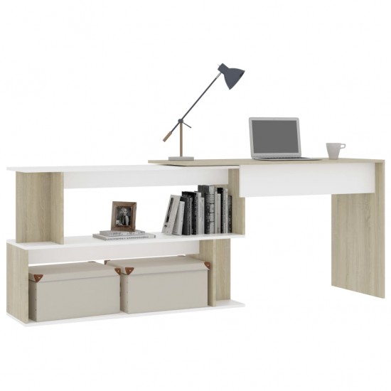 Kampinis rašomasis stalas, baltas ir ąžuolo, 200x50x76cm, MDP