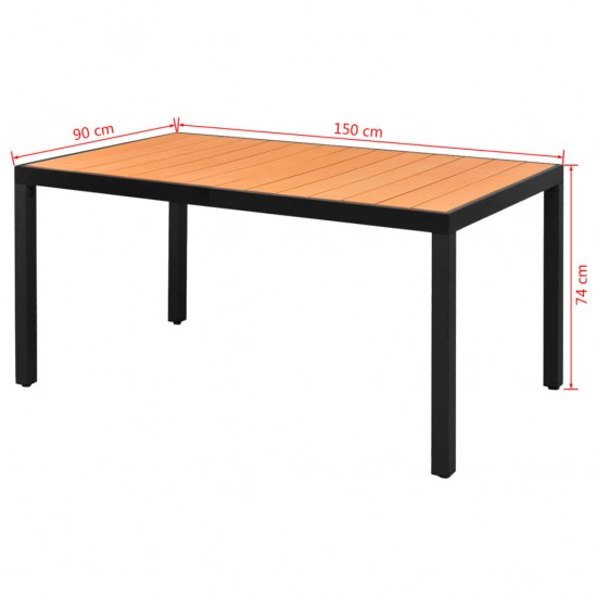 Sodo stalas, rudas, 150x90x74cm, aliuminis ir WPC