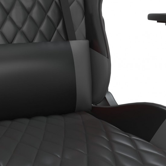 Masažinė žaidimų kėdė su pakoja, juoda ir pilka, dirbtinė oda