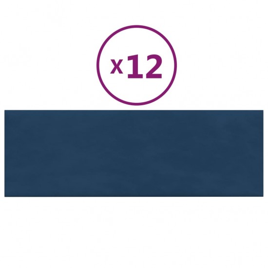 Sienų plokštės, 12vnt., mėlynos, 90x30cm, aksomas, 3,24m²