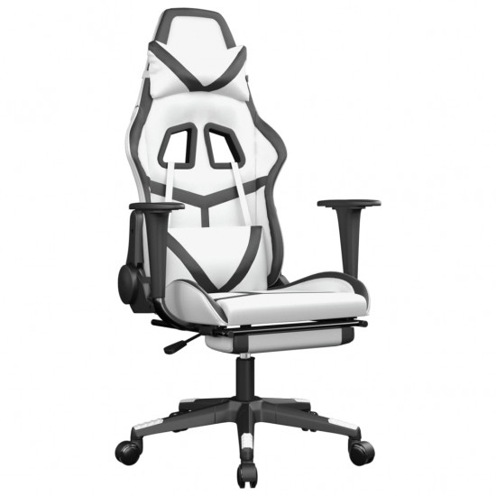 Masažinė žaidimų kėdė su pakoja, balta ir juoda, dirbtinė oda