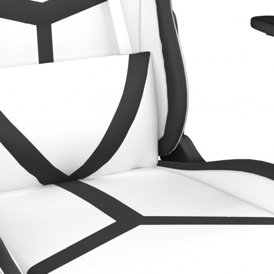 Masažinė žaidimų kėdė su pakoja, balta ir juoda, dirbtinė oda