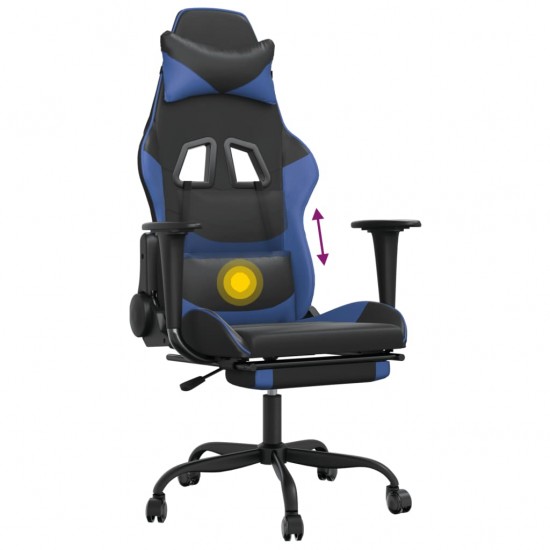 Masažinė žaidimų kėdė su pakoja, juoda ir mėlyna, dirbtinė oda