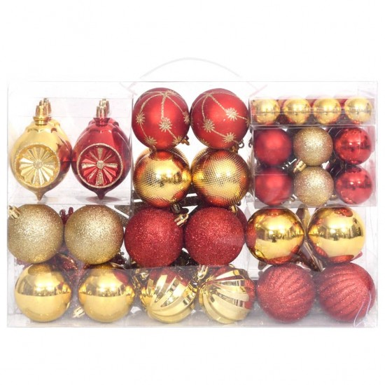 Kalėdinių žaisliukų rinkinys, 108vnt., auksiniai ir raudoni