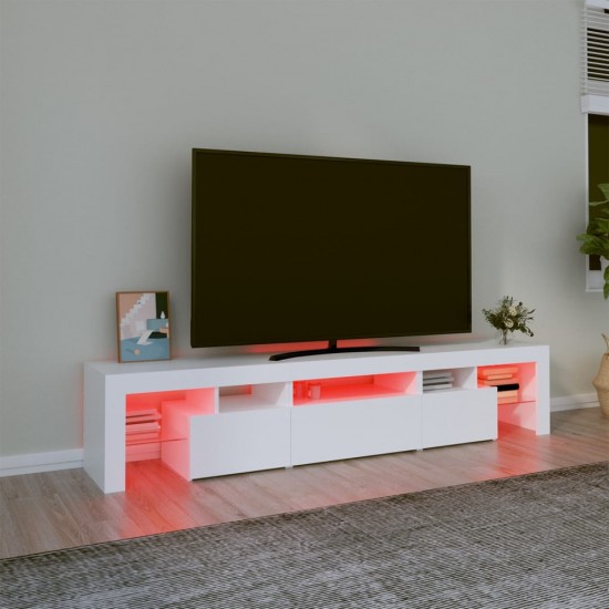 Televizoriaus spintelė su LED apšvietimu, balta, 200x36,5x40cm