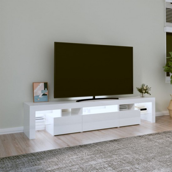TV spintelė su LED apšvietimu, balta, 200x36,5x40cm, blizgi