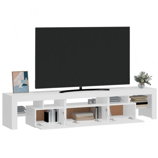 TV spintelė su LED apšvietimu, balta, 200x36,5x40cm, blizgi