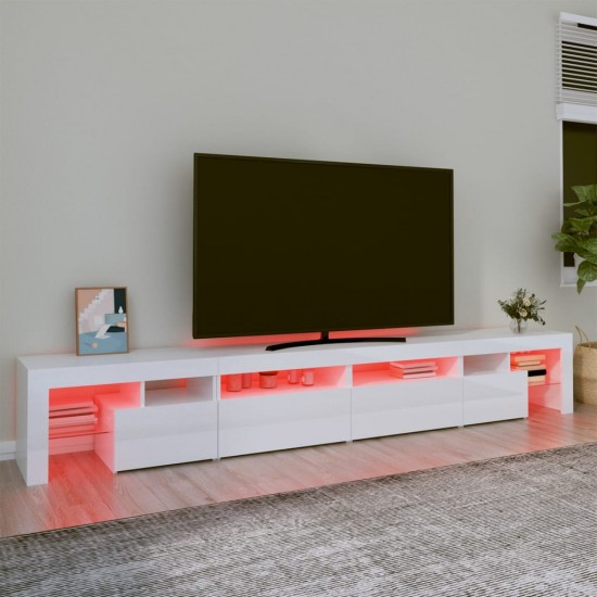 TV spintelė su LED apšvietimu, balta, 260x36,5x40cm, blizgi