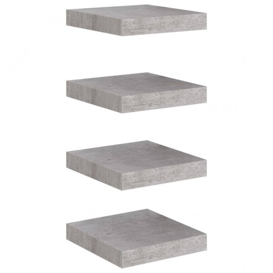 Pakabinamos lentynos, 4vnt., betono pilkos, 23x23,5x3,8cm, MDF