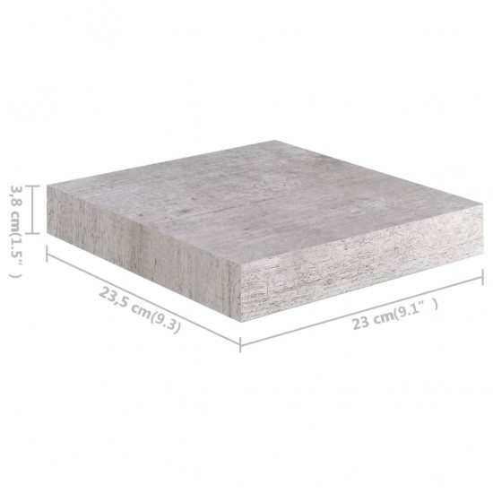 Pakabinamos lentynos, 4vnt., betono pilkos, 23x23,5x3,8cm, MDF