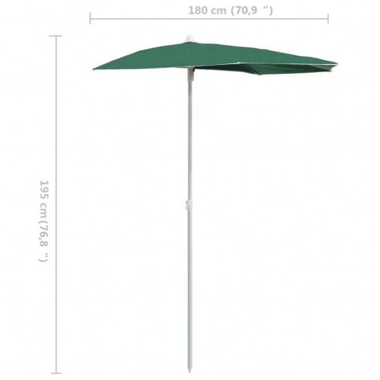 Pusapvalis sodo skėtis su stulpu, žalios spalvos, 180x90cm