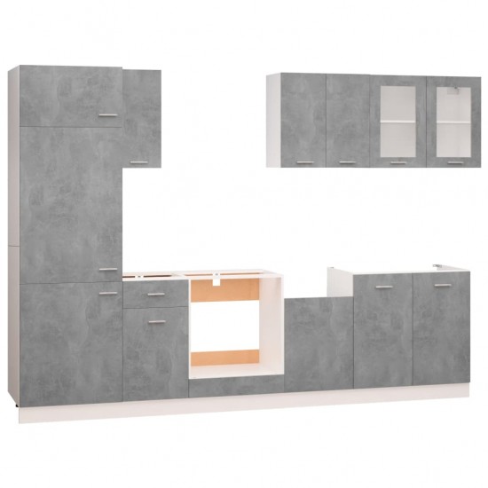 Virtuvės spintelių komplektas, 8d., betono pilkos spalvos, fanera