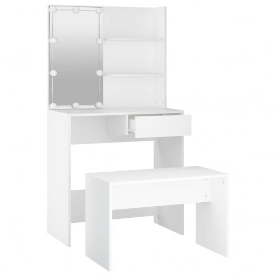 Kosmetinio staliuko komplektas su LED, baltas, apdirbta mediena