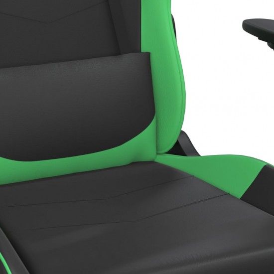 Masažinė žaidimų kėdė su pakoja, juoda ir žalia, dirbtinė oda