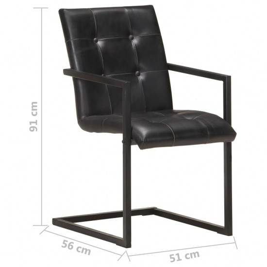 Gembinės valgomojo kėdės, 4vnt., juodos spalvos, tikra oda