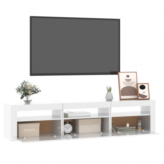 TV spintelė su LED apšvietimu, balta, 180x35x40cm, blizgi