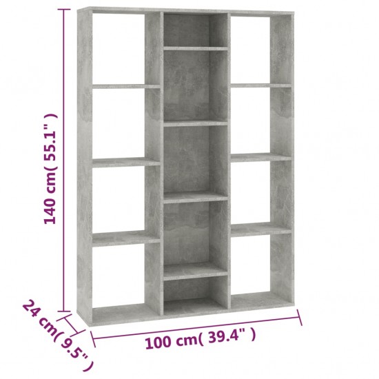 Kambario pertvara/knygų spinta, betono pilka, 100x24x140cm, MDP