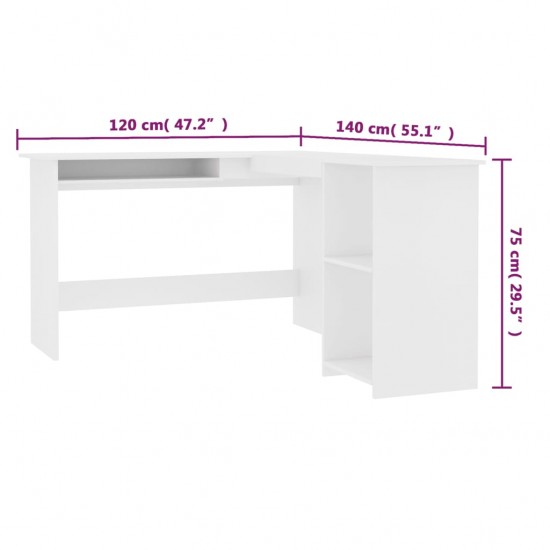 Kampinis stalas, baltos spalvos, 120x140x75cm, MDP, L formos