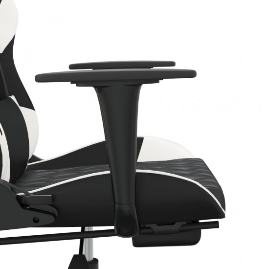 Masažinė žaidimų kėdė su pakoja, juoda ir balta, dirbtinė oda