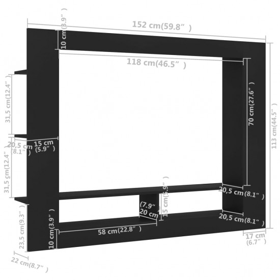 Televizoriaus spintelė, juodos spalvos, 152x22x113cm, MDP