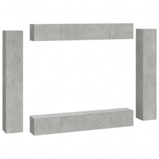 TV spintelių komplektas, 8 dalių, betono pilkas, mediena